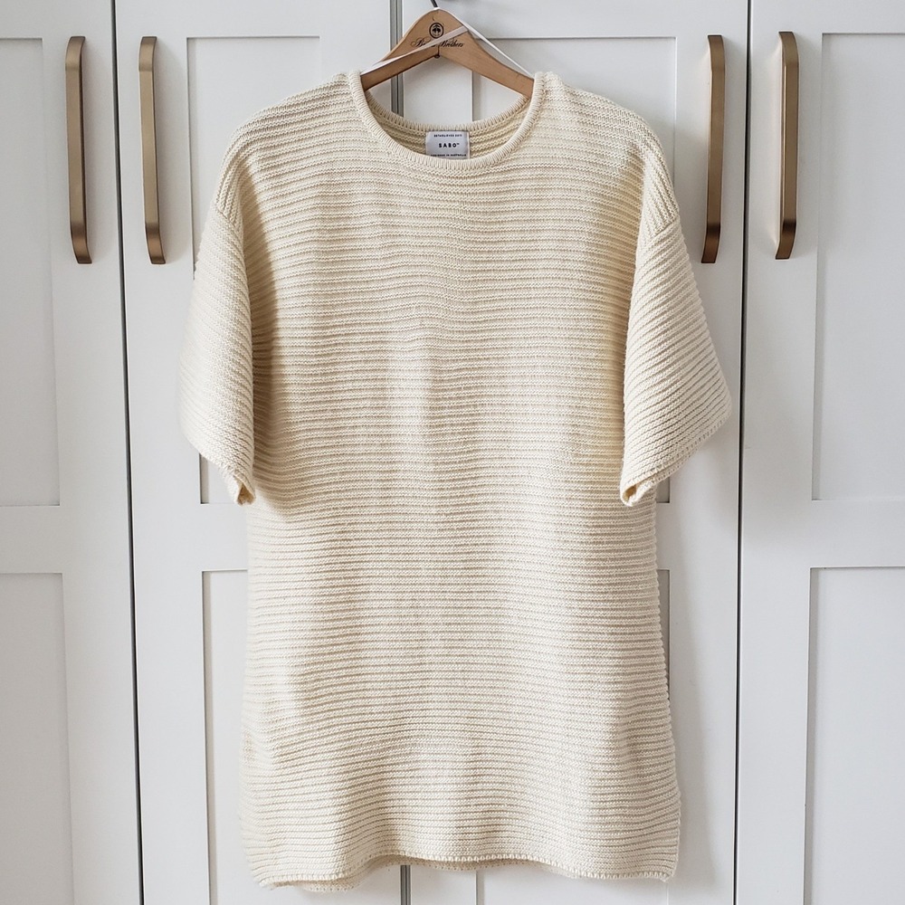 Sabo Australia Tunic Sweater‎ Womens XS Cream Knit Mini Cozy Pullover Slip